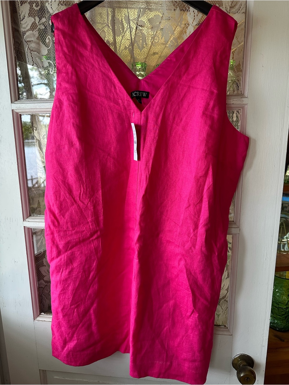 J.Crew Hot Pink Linen V-Neck Shift Dress